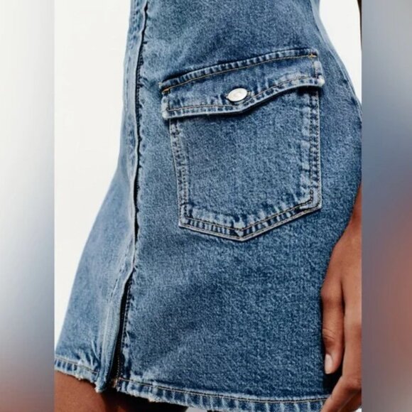 ZARA TRF FITTED DENIM DRESS SHORT SLEEVES MINI DRESS BLUE - Picture 5 of 8